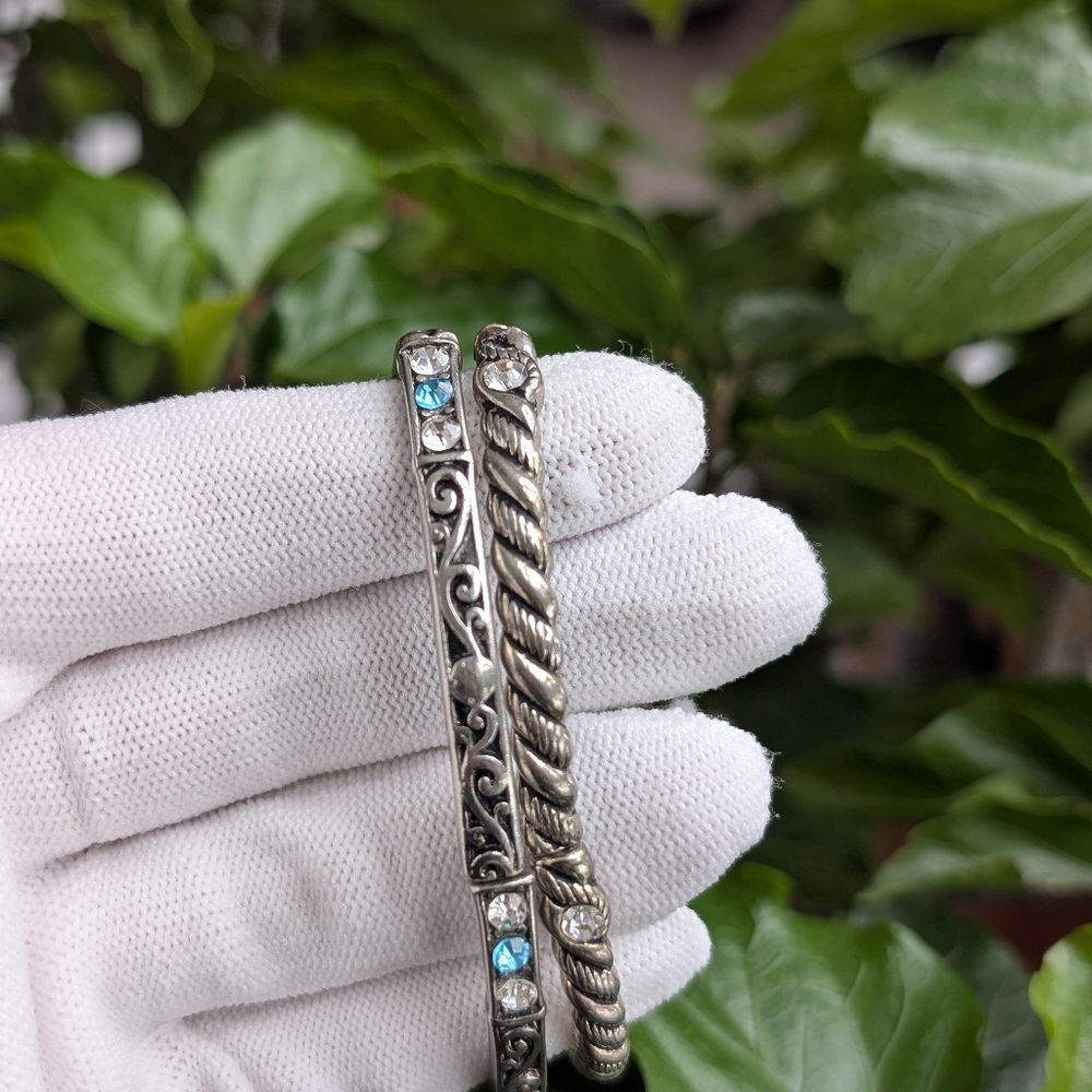 Silver-Tone Stretch Bracelet Set | Rhinestone & Rope Design - Picture 7 of 8